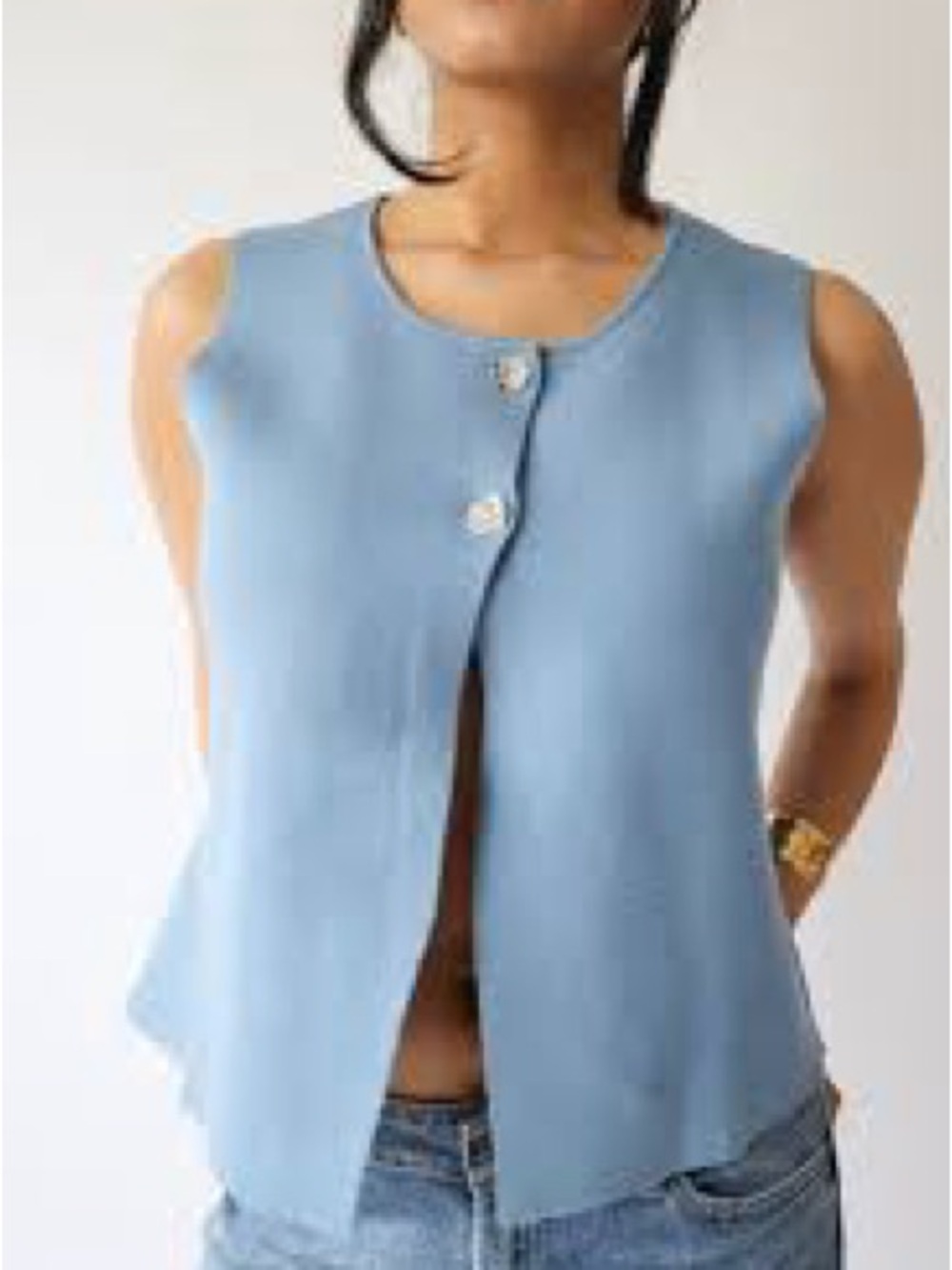 JODIFL Light Blue Sleeveless Button-Front Knit Tank